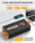 MWXNE 2000W Pure Sine Wave Inverter 12V DC to 110V 120V AC Car Converter for RV Truck Off-Grid Solar Power Inverter with 4 AC Outlets, USB/Type-C Fast Charging Ports, LCD Display, Remote Control