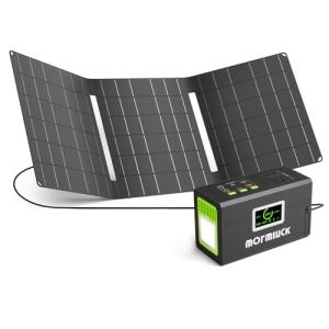 mormluck Solar Generator, 127W(Peak 200W) 88.8Wh Portable Power Station with 30W Solar Panel, 110V Lithium Battery Pack with Ac Outlet, Soalr Powered Generator for Home,Camping