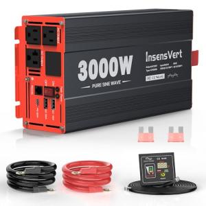 3000W Pure Sine Wave Inverter, Car Power Inverter 24V to 120V AC Converter for RV, Truck, Solar, Outdoor with Dual AC and 20A Socket, 18W+30W USB, PD60W, Surge 6000W, Remote Control(3000W-24V)