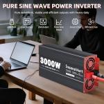 3000W Pure Sine Wave Inverter, Car Power Inverter 24V to 120V AC Converter for RV, Truck, Solar, Outdoor with Dual AC and 20A Socket, 18W+30W USB, PD60W, Surge 6000W, Remote Control(3000W-24V)