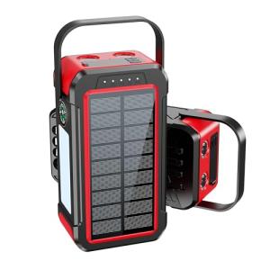 Ultra High Capacity Solar Power Bank 80000mAh, PD18W Solar Charger Power Bank with Built-in Cables, 4 Outputs & 2 Inputs, Outdoor Battery Pack with LED Flashlight for Outdoor Camping Survival (Red)