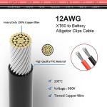 ELFCULB XT60 to Alligator Clips,12AWG XT60 Female Connector Quick Disconnect Cable Compatible for RC Battery Portable Power Station Solar Panel(5FT)