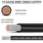 1/0 Gauge Battery Cable,1/0 AWG 10ft Tinned Copper Welding Cable,600V Marine Battery Cable for Boat Solar Generator DIY Bulk Car Automotive RV Truck Motorcycle