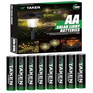 Taken 8 Pack AA Rechargeable NIMH Batteries for Solar Lights, 1200mAh 1.2V Lithium Battery for Garden Lawn Landscaping Solar Lamps Remotes