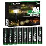 Taken 8 Pack AA Rechargeable NIMH Batteries for Solar Lights, 1200mAh 1.2V Lithium Battery for Garden Lawn Landscaping Solar Lamps Remotes