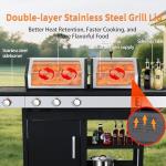 Propane & Charcoal Grill Combo with Cast Iron Grate & Plate, Dual Fuel BBQ Grill for Outdoor Events & Backyard Barbecue with Easy-Clean System, Stainless Steel Lids, Side Burner