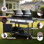 Propane & Charcoal Grill Combo with Cast Iron Grate & Plate, Dual Fuel BBQ Grill for Outdoor Events & Backyard Barbecue with Easy-Clean System, Stainless Steel Lids, Side Burner