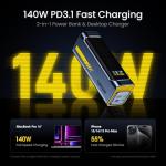 AOHI 140W PD3.1 Laptop Power Bank 40000mAh Fast Charging Station, The Future Starship 2 in 1 Camping Large Portable Charger for MacBook Pro/Air, iPad Pro, iPhone 16 Pro Max,Galaxy,Steam Deck, Grey