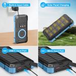 Saraupup Solar Charger Power Bank 49800mAh Wireless Portable Phone Charger, 22.5W QC3.0 Fast Charging Built in 4 Cables with USB C 6 Outputs & 2 Inputs for Cell Phone