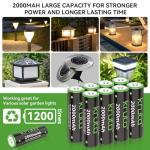 Kruta NiMH Rechargeable AA Batteries, 2000mAh 1.2V NiMH High Capacity Double AA Solar Rechargeable AA Batteries for Outdoor Solar Lights - Recharge up to 1200 Times, Pre-Charged (AA 2000mAh - Pack 20)