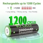 Kruta NiMH Rechargeable AA Batteries, 2000mAh 1.2V NiMH High Capacity Double AA Solar Rechargeable AA Batteries for Outdoor Solar Lights - Recharge up to 1200 Times, Pre-Charged (AA 2000mAh - Pack 20)