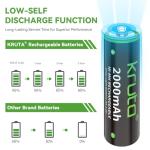 Kruta NiMH Rechargeable AA Batteries, 2000mAh 1.2V NiMH High Capacity Double AA Solar Rechargeable AA Batteries for Outdoor Solar Lights - Recharge up to 1200 Times, Pre-Charged (AA 2000mAh - Pack 20)