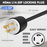 Yomiuwo NEMA L14-30P Locking Plug, 30 Amp 125/250V Twist Lock Male Plug, 3 Pole 4 Wire Grounding, Industrial Heavy Duty Generator Adapter, UL Listed (Black/White, 1 Pack)