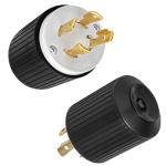 Yomiuwo NEMA L14-30P Locking Plug, 30 Amp 125/250V Twist Lock Male Plug, 3 Pole 4 Wire Grounding, Industrial Heavy Duty Generator Adapter, UL Listed (Black/White, 1 Pack)