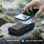 Portable Charger 20000mAh Solar Power Bank Built-in 3 Cables and Wireless Charging Battery Pack Compatible for iPhone, Samsung, IPX5 Waterproof, Bright Flashlight Perfect for Camping, Hiking, Outdoor