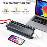 1000W Pure Sine Wave Power Inverter 12V DC to AC 110V 120V Peak Power 2000W with 2 AC Outlets Car Inverter and Dual 3.4A USB Port Cooling Fans and LCD Display for Inverter Home RV Car Solar System