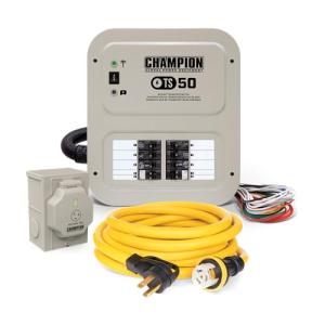 Champion Power Equipment 50-Amp Indoor-Rated Manual Transfer Switch with 30-Foot Generator Power Cord and Weather-Resistant Power Inlet Box
