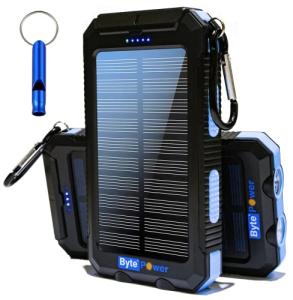 BytePower SolarCharger Power Bank 20000mAh, Portable Solar Pone Charger with Compass,Carabiner, Whistle,Flashlights,Solar Panel Charger,Camping Gear Accessory (Blue)