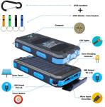 BytePower SolarCharger Power Bank 20000mAh, Portable Solar Pone Charger with Compass,Carabiner, Whistle,Flashlights,Solar Panel Charger,Camping Gear Accessory (Blue)