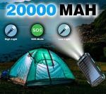 BytePower SolarCharger Power Bank 20000mAh, Portable Solar Pone Charger with Compass,Carabiner, Whistle,Flashlights,Solar Panel Charger,Camping Gear Accessory (Blue)