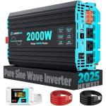 LANDERPOW Pure Sine Wave Inverter 2000 Watt, 12V DC to 120V AC Inverters for RV, Truck, Solar, Home, Power Inverter with 3 AC Outlet, 30W USB-C, 5V 3.1A USB, Hardwire Port, Remote Control, Surge 4000W