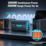 LANDERPOW Pure Sine Wave Inverter 2000 Watt, 12V DC to 120V AC Inverters for RV, Truck, Solar, Home, Power Inverter with 3 AC Outlet, 30W USB-C, 5V 3.1A USB, Hardwire Port, Remote Control, Surge 4000W