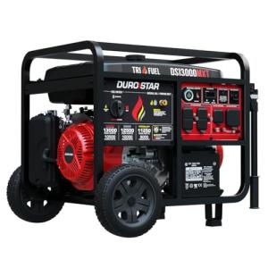 DuroStar DS13000MXT 13,000-Watt 500cc Tri Fuel Portable Generator - Gas, Propane & Natural Gas, Remote Electric Start, Whole Home Power Backup, Transfer Switch Ready, RV & Emergency Ready