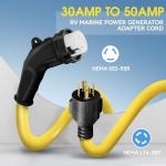 20FT NEMA L14-30P to SS2-50R RV Marine Power Generator Adapter Cord, 30A 4 Prong Locking Generator L14-30P Male to 50A Marine Shore Power SS2-50R Female with 135° Elbow Grip Handle LED Power Indicator