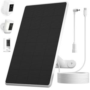 Solar Panel for Ring Camera,6W Solar Charger for Ring Stick Up Cam&All-New Spotlight Cam Outdoor Wireless Battery Series,Fast Charging,Adjustable Mount,10ft/3m Cable,USB-C to Barrel Plug Adapter