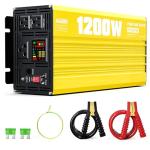 XWJNE 1200 Watt Pure Sine Wave Inverter 12V DC to 120V AC 2400W Peak Power with LED Display for RV Car Truck Off-Grid Solar Power