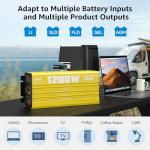 XWJNE 1200 Watt Pure Sine Wave Inverter 12V DC to 120V AC 2400W Peak Power with LED Display for RV Car Truck Off-Grid Solar Power