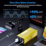XWJNE 1200 Watt Pure Sine Wave Inverter 12V DC to 120V AC 2400W Peak Power with LED Display for RV Car Truck Off-Grid Solar Power
