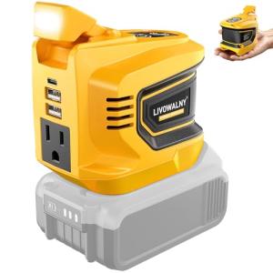 Real 200W Power Inverter Compatible With Dewalt, DC 20V to AC 110-120V Battery Inverter, LIVOWALNY Portable Power Station Generator, Charger Adapter Battery Powered with 2 USB & 1 Type-C & 1 AC Outlet