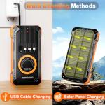 WONGKUO Solar Charger Power Bank - 49800mAh Solar Phone Charger with USB-C in/Output, QC 3.0 Fast Charging with LED Flashlight, Built-in 4 Cables, IP65 Waterproof Fits for Outdoor (Matte Orange)