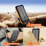 WONGKUO Solar Charger Power Bank - 49800mAh Solar Phone Charger with USB-C in/Output, QC 3.0 Fast Charging with LED Flashlight, Built-in 4 Cables, IP65 Waterproof Fits for Outdoor (Matte Orange)