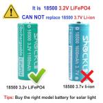 funkawa (2-Pack) 18500 3.2V LiFePO4 Solar Batteries, shockli 18500 3.2 Volt 1100mAh Rechargeable Solar Battery for Outdoor Solar Lights (Not AA Battery)