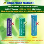 funkawa (2-Pack) 18500 3.2V LiFePO4 Solar Batteries, shockli 18500 3.2 Volt 1100mAh Rechargeable Solar Battery for Outdoor Solar Lights (Not AA Battery)