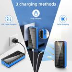 boogostore Portable Charger with Built in Cable and Wall Plug 50000mAh PD30W Fast Charging Solar Power Bank with 5 Output & 2 Input Dual LED Flashlights Phone Holder External Battery Pack (Blue)