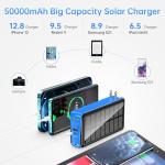 boogostore Portable Charger with Built in Cable and Wall Plug 50000mAh PD30W Fast Charging Solar Power Bank with 5 Output & 2 Input Dual LED Flashlights Phone Holder External Battery Pack (Blue)