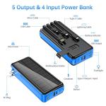 boogostore Portable Charger with Built in Cable and Wall Plug 50000mAh PD30W Fast Charging Solar Power Bank with 5 Output & 2 Input Dual LED Flashlights Phone Holder External Battery Pack (Blue)