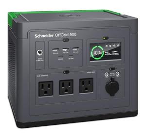 Schneider OffGrid Portable Power Station 500, 517Wh Portable Solar Generator for Camping or Home, PPS500, Wireless phone charger, solar generator options