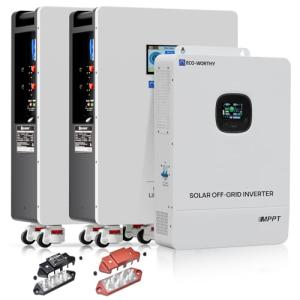 ECO-WORTHY 28.7kWh Home Power Station, 48V 280Ah (2 Pack) LiFePO4 Battery with Communication, 10KW Inverter for Home Backup, Off-Grid, Emergency Solar System
