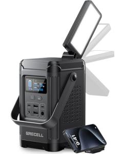 240W Portable Power Station 153.6WH Solar Generator, GRECELL LiFePO4 Battery Dual Way 100W PD, Portable Power Bank with Integrated Stand for Outdoors, Camping, Travel (No Wall Charger Included)