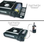 Propane or Butane Stove with Windblocker, Dual Fuel 10,000 BTU Propane Stove for Camping, Automatic Ignition,Gas Portable Stove with Adapter Hose Carrying Case & Griddle for Hiking (Fuel Not Included)