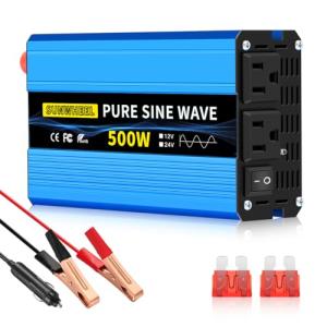 SUNWHEEL 500W Pure Sine Wave Inverter, 12V DC to 110V/120V AC Car Power Inverter with 2 AC outlets and LCD Display