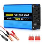 SUNWHEEL 500W Pure Sine Wave Inverter, 12V DC to 110V/120V AC Car Power Inverter with 2 AC outlets and LCD Display