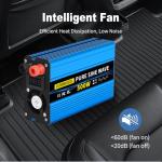 SUNWHEEL 500W Pure Sine Wave Inverter, 12V DC to 110V/120V AC Car Power Inverter with 2 AC outlets and LCD Display