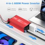FOVAL 600W Power Inverter 12V DC to 110V AC Car Plug Adapter Outlet Converter with [65W PD USB-C] & [18W QC USB-A] Fast Charging Ports and 2 AC Outlets Car Power Inverter for Laptop Computer