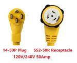 ONETAK 14-50P to SS2-50R 6FT Right Angle 90 Degree 120V/240 50 Amp 4 Prong Male to Twist Lock Receptacle Generator RV Marine Shore Boat Extension Cable Power Cord Adapter