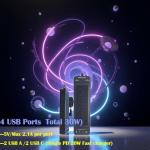 Surge Protector Power Strip Heavy Duty 10 ft Cord High Joules Protection (4800J)/18AC outlets/USBs (2A+2C PD20W)/1875W/15A,Flat Plug,Commercial,Industrial,Office,Home,College,Black,Insurance Coverage